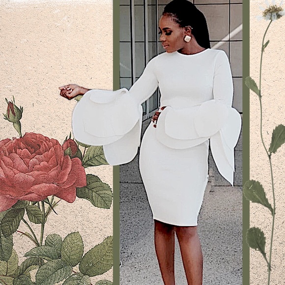 Bodycon Petal Sleeves Cocktail Evening Zipper Midi - Picture 7 of 11